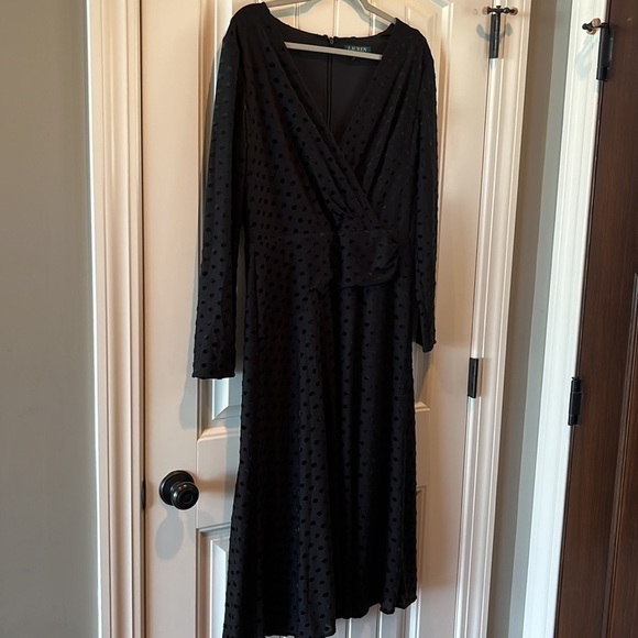 LAUREN Ralph Lauren Long sleeve midi black Swiss dot dress size 10 - Picture 13 of 14